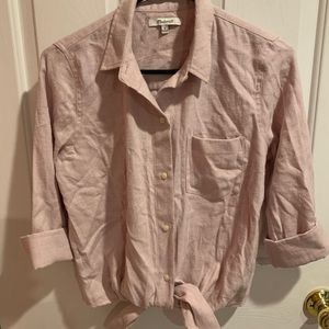 Madewell Tie Front Flannel Shirt - Pink Small